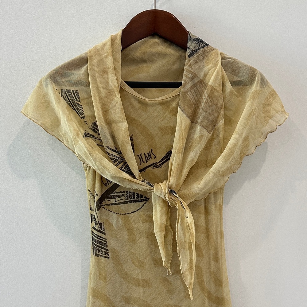 Yellow Patterned Maxi Dress with Tie Neck - Picture 2 of 11